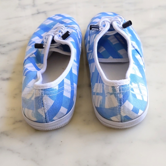 Blue and White Plaid Canvas Sneakers with non-marking soles. - Picture 5 of 6